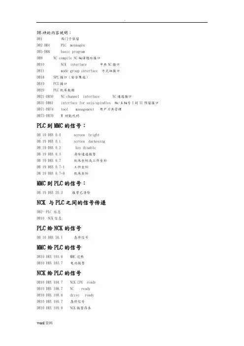 DB块内容说明常用信号和功能块功能说明
