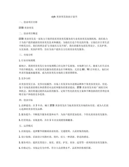 siyb美容美发创业计划书