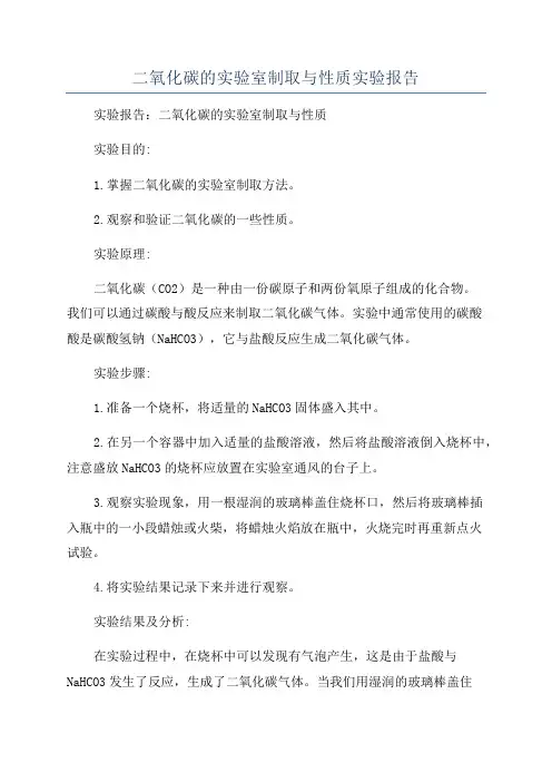 二氧化碳的实验室制取与性质实验报告