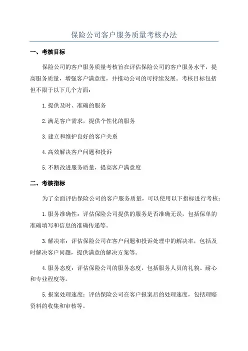 保险公司客户服务质量考核办法