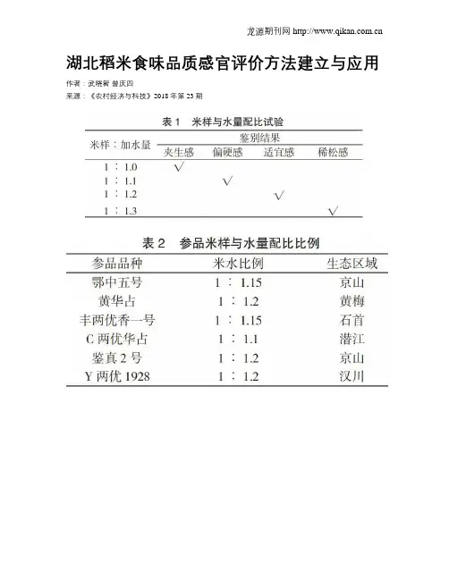 湖北稻米食味品质感官评价方法建立与应用