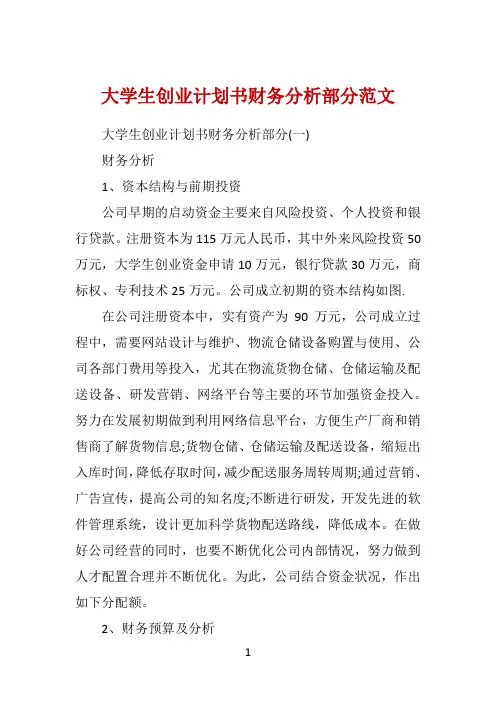 大学生创业计划书财务分析部分范文 