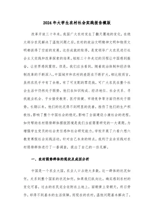 2024年大学生农村社会实践报告模版(三篇)