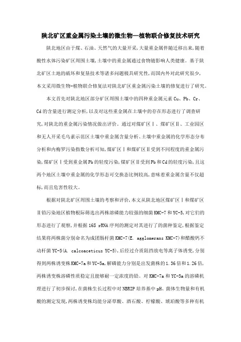 陕北矿区重金属污染土壤的微生物—植物联合修复技术研究