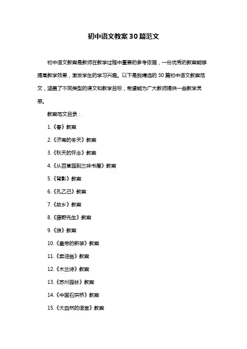 初中语文教案30篇范文