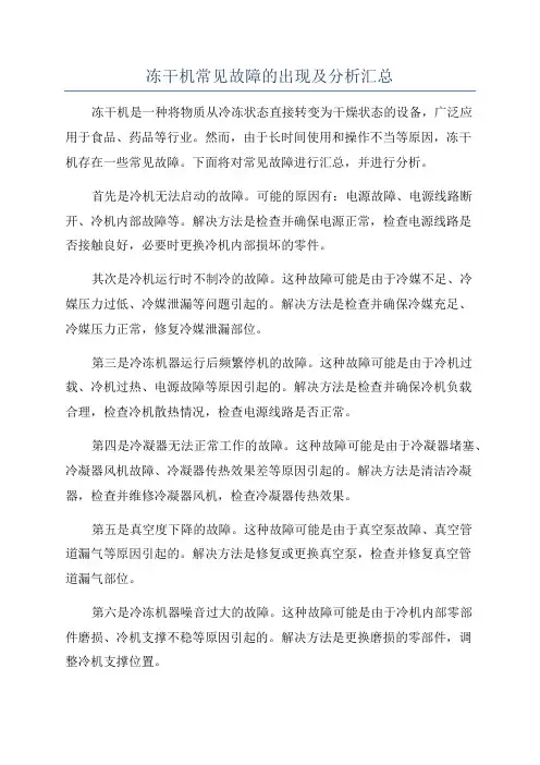 冻干机常见故障的出现及分析汇总