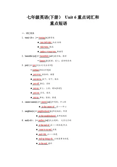 七年级英语(下册) Unit 6重点词汇和重点短语