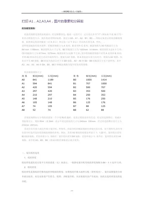 打印A1,A2,A3,A4,图片的像素和分辨率