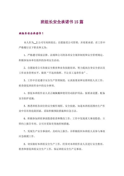 班组长安全承诺书15篇