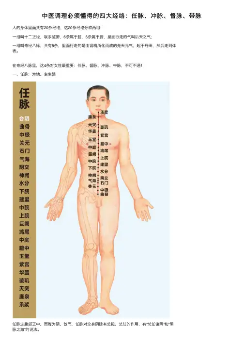 中医调理必须懂得的四大经络：任脉、冲脉、督脉、带脉