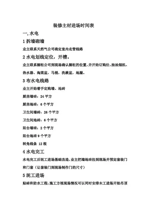 装修主材进场时间表
