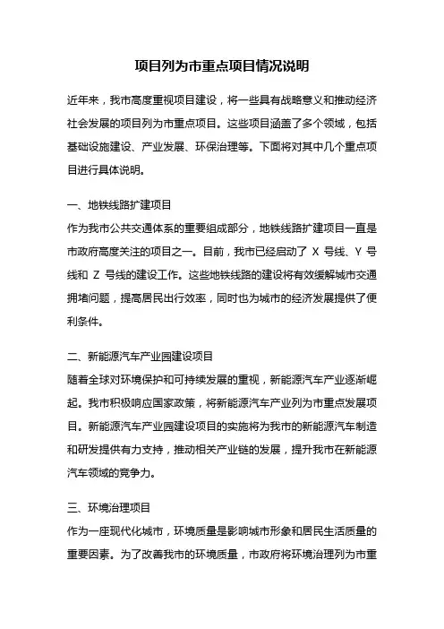 项目列为市重点项目情况说明