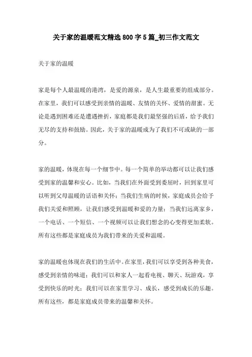 关于家的温暖范文精选800字5篇初三作文范文