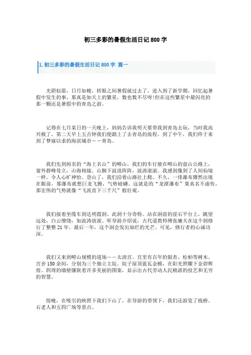 初三多彩的暑假生活日记800字