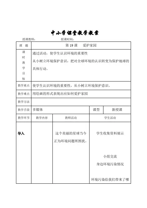 五年级美术上册《第19课 爱护家园》教案