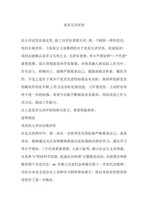 党员互评评语