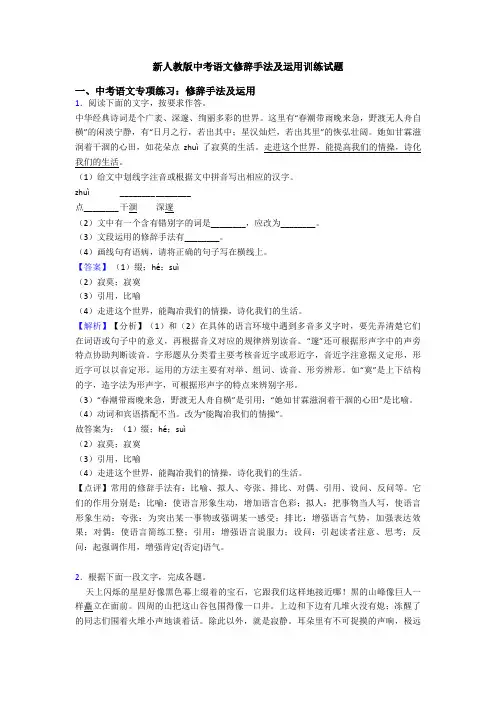 新人教版中考语文修辞手法及运用训练试题
