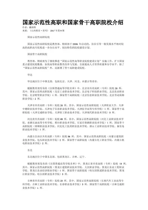 国家示范性高职和国家骨干高职院校介绍