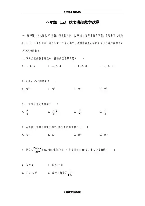 最新人教版2018-2019学年八年级数学上册期末模拟试题及答案解析(精品试题)