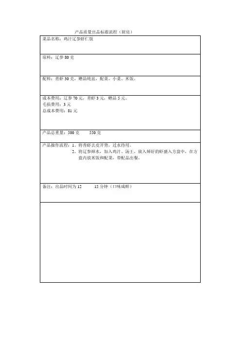 产品质量出品标准流程(厨房)