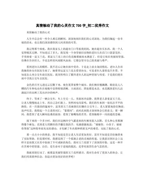 真情触动了我的心灵作文700字_初二优秀作文