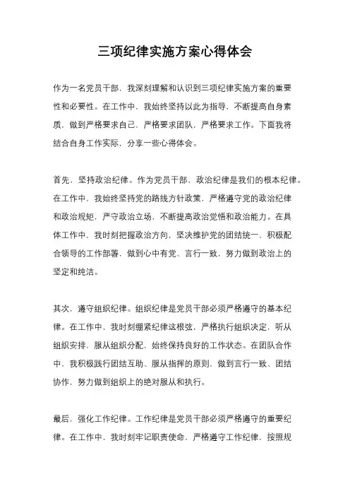三项纪律实施方案心得体会