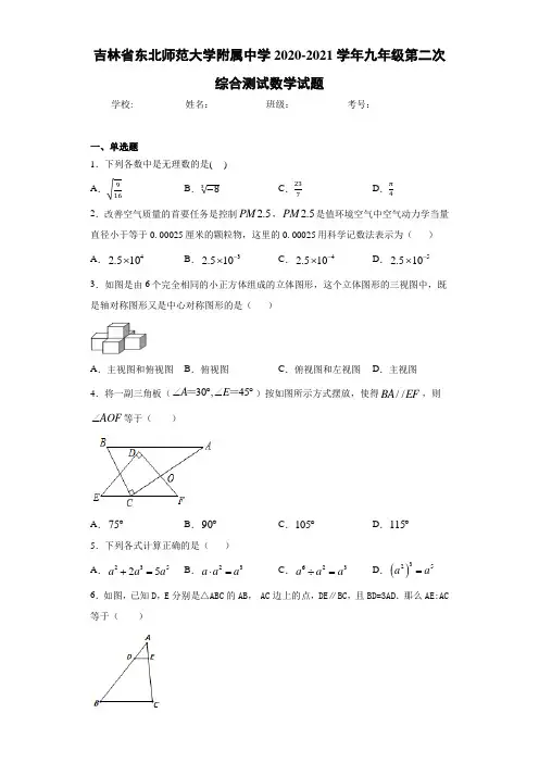 吉林省东北师范大学附属中学2020-2021学年九年级第二次综合测试数学试题