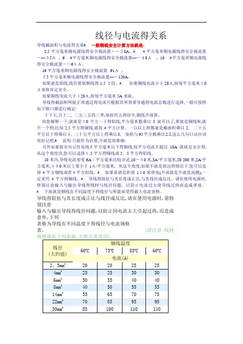 线径和电流的关系