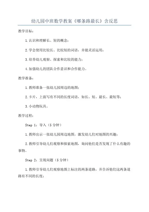 幼儿园中班数学教案《哪条路最长》含反思