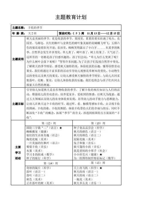 大班主题教育计划：丰收的季节