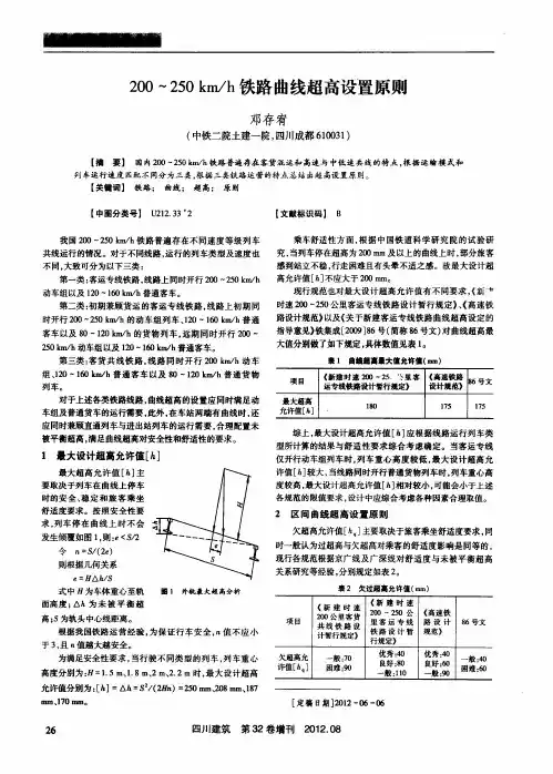 200250kmh铁路曲线超高设置原则