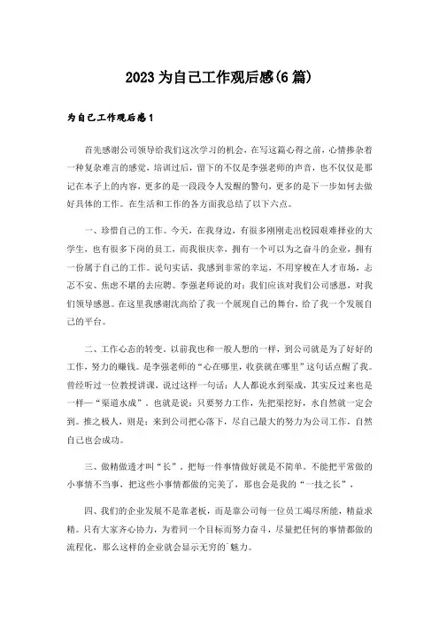 2023为自己工作观后感(6篇)