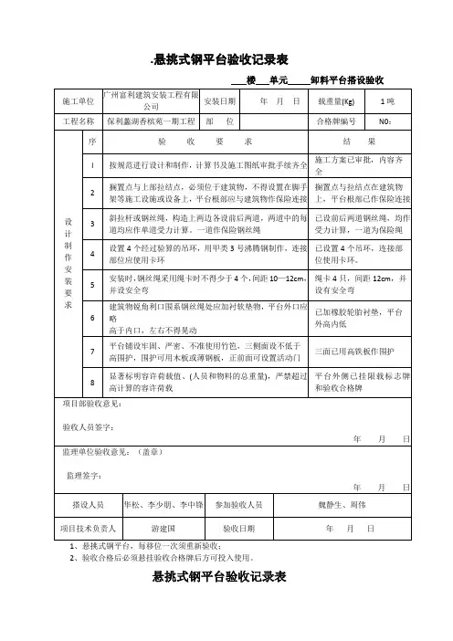 悬挑式钢平台验收记录表