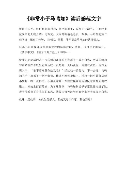 非常小子马鸣加读后感字