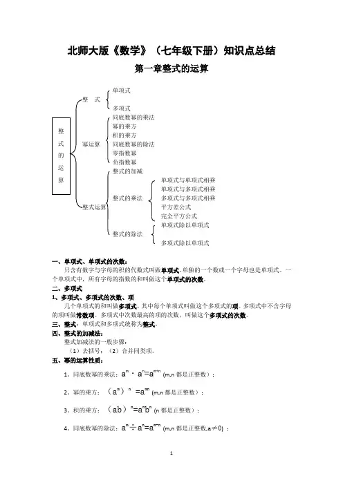 (完整word)北师大版七年级下册数学各章知识点总结,推荐文档