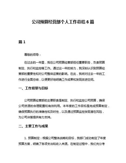 公司预算经营部个人工作总结6篇