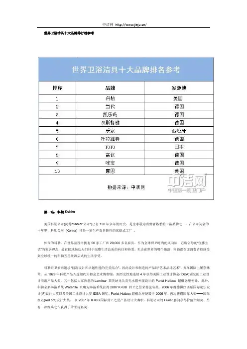 世界卫浴十大品牌排行榜参考