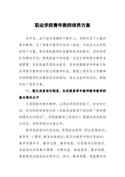 职业学院青年教师培养方案