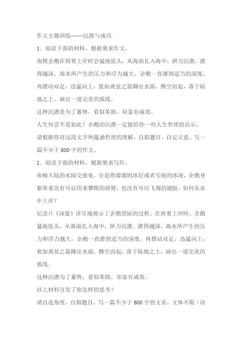 2024届高考作文主题训练：沉潜与成功(含解析)