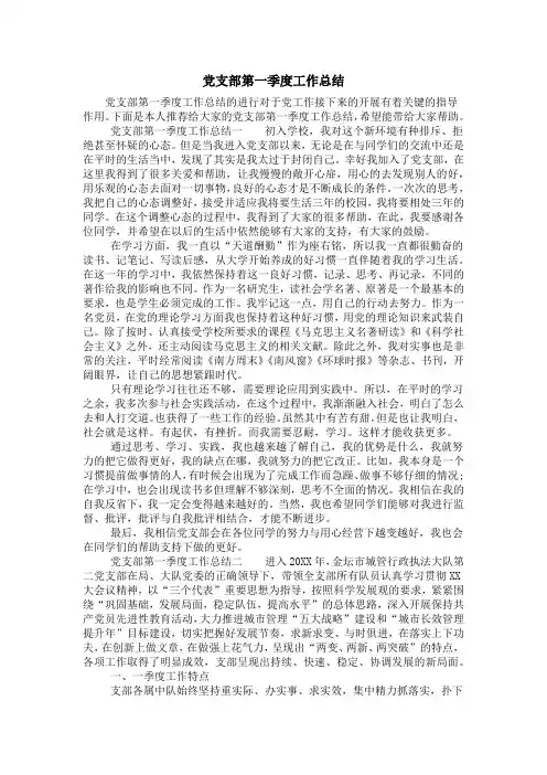 党支部第一季度工作总结