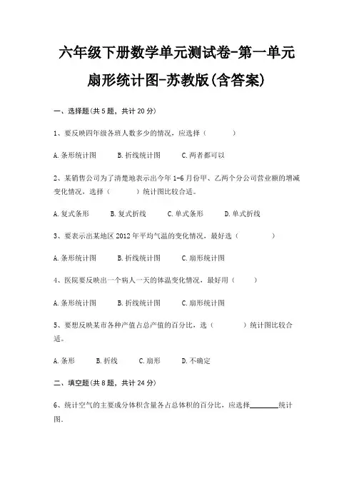 六年级下册数学单元测试卷-第一单元 扇形统计图-苏教版(含答案)