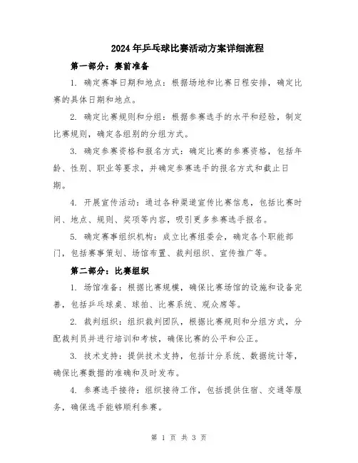 2024年乒乓球比赛活动方案详细流程