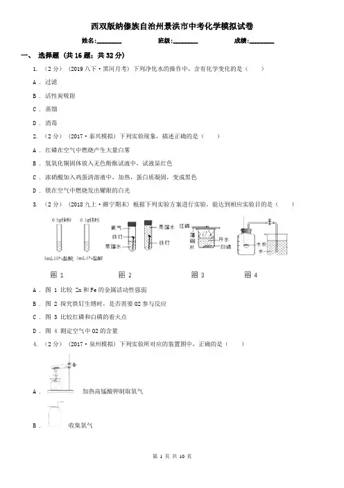 西双版纳傣族自治州景洪市中考化学模拟试卷 