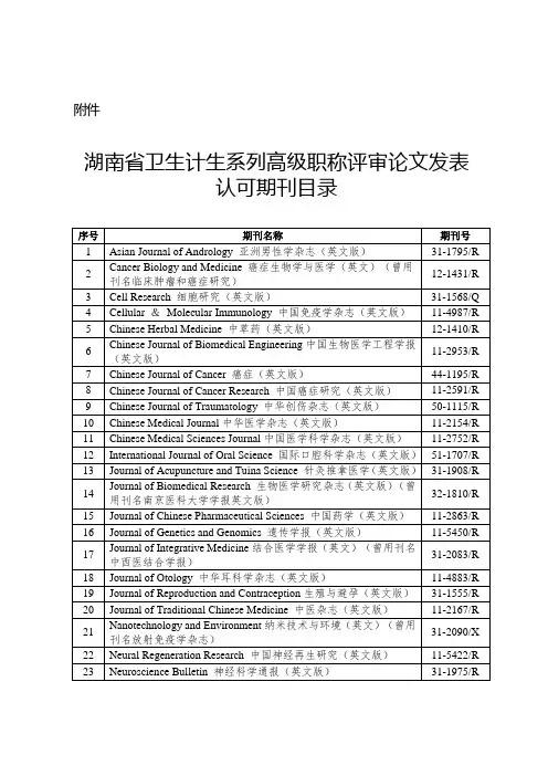 湖南省职称论文认可期刊