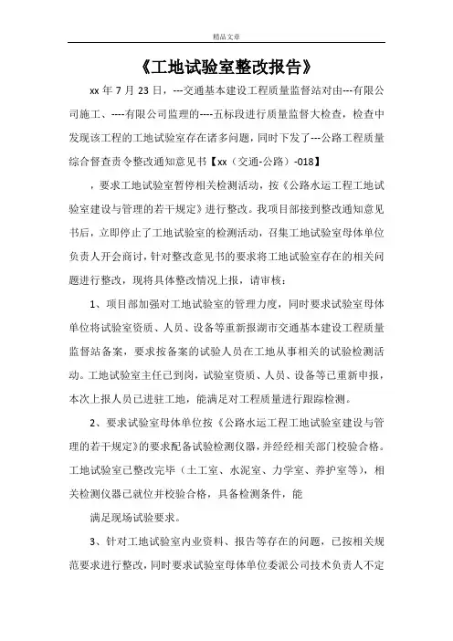 《工地试验室整改报告》