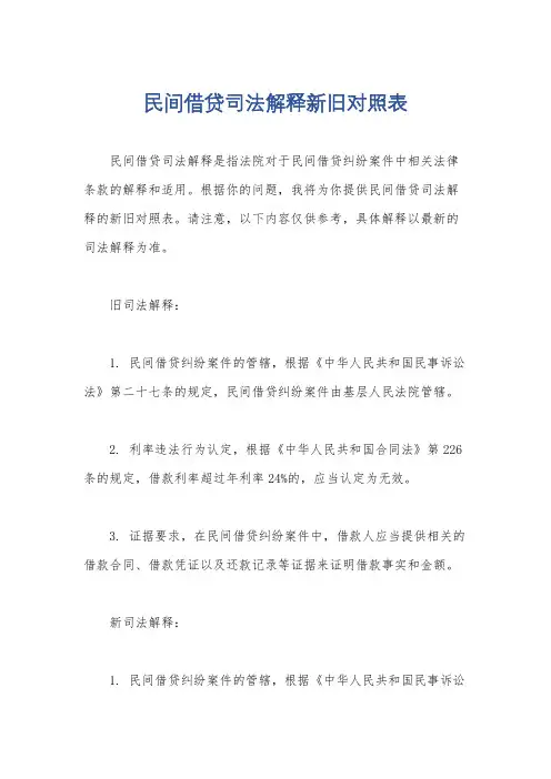 民间借贷司法解释新旧对照表
