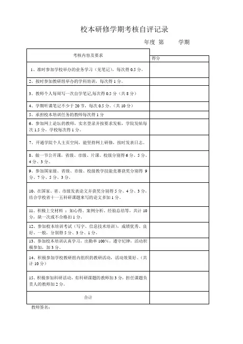 教师校本研修学期考核量化细则