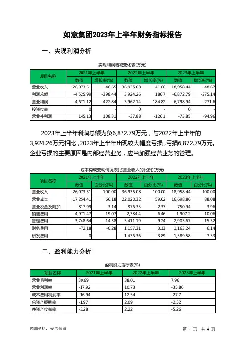 002193如意集团2023年上半年财务指标报告