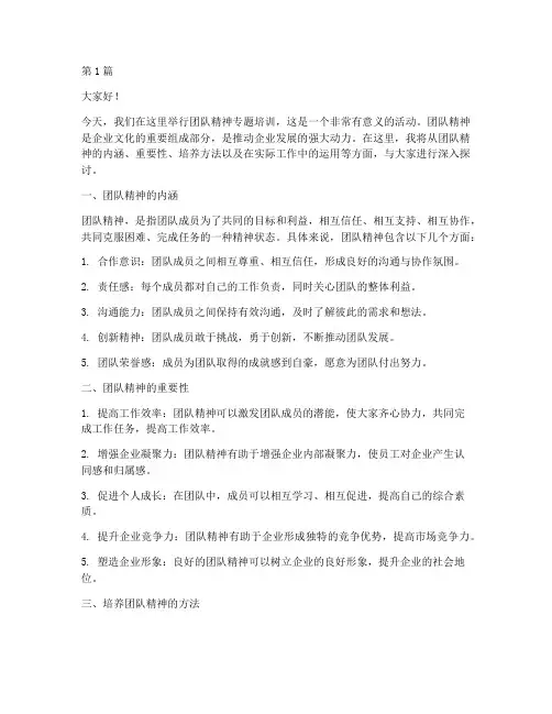 团队精神专题培训发言稿(3篇)