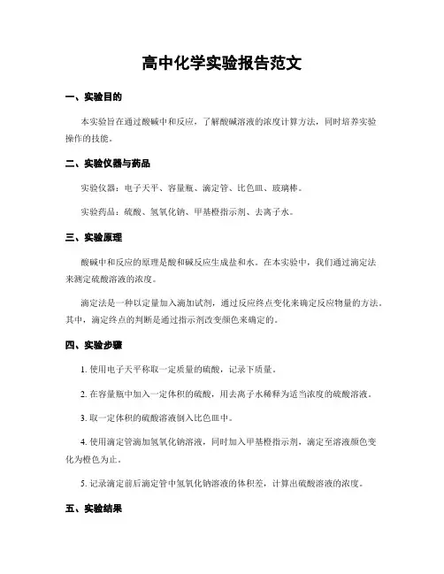 高中化学实验报告范文